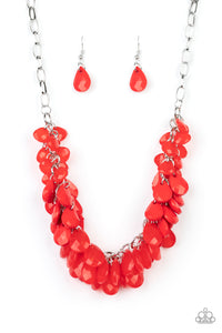 Colorfully Clustered - Red Necklace